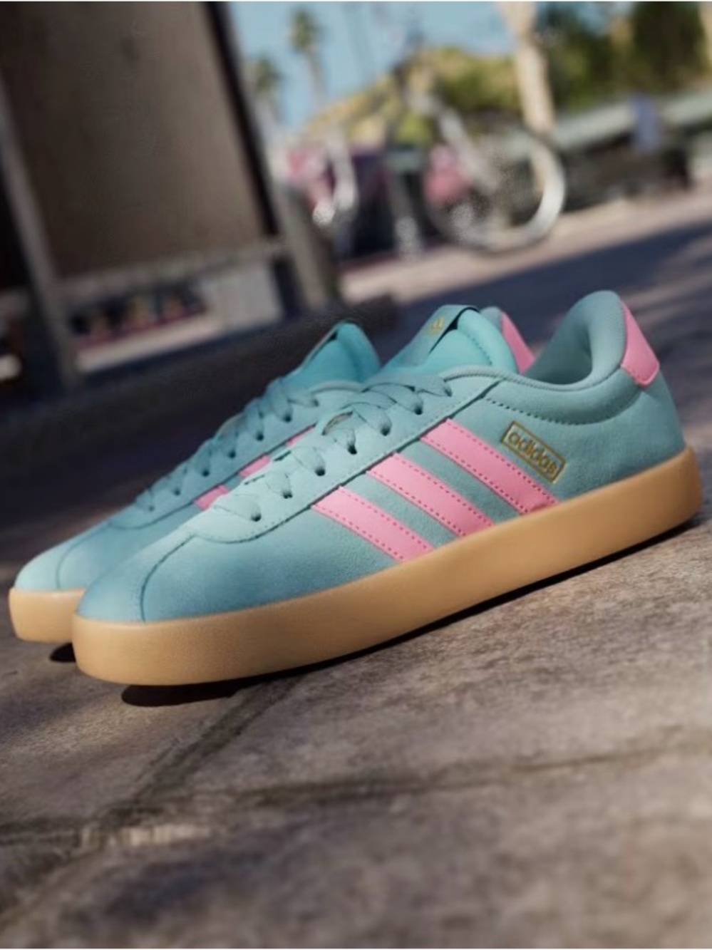 NWT ADIDAS VL Court 3.0 Sneaker Shoes In Mint Pink & Gold Metallic Size 7.5 - Picture 2 of 10